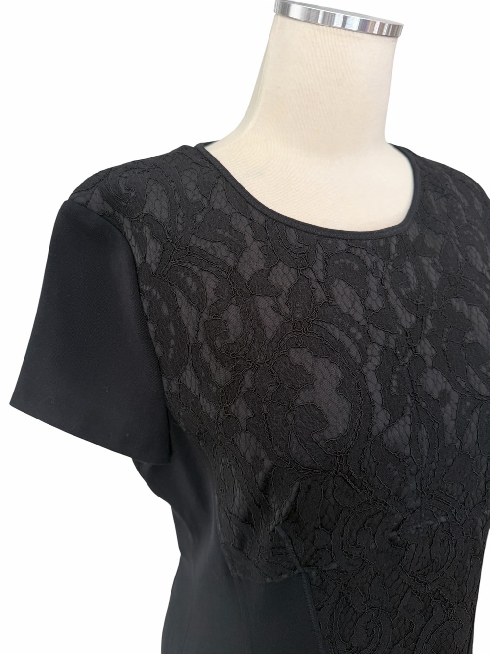 NWT ($298) Cynthia Steffe Jennie Lace Panel Black Midi Dress Sz 12